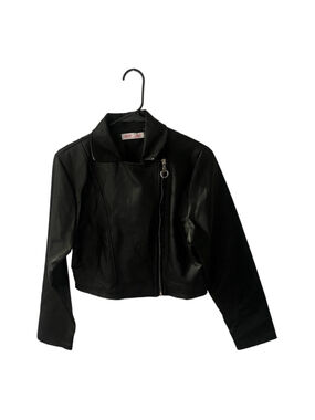Women's KRISP Black Faux Leather Cropped Moto Jacket S
